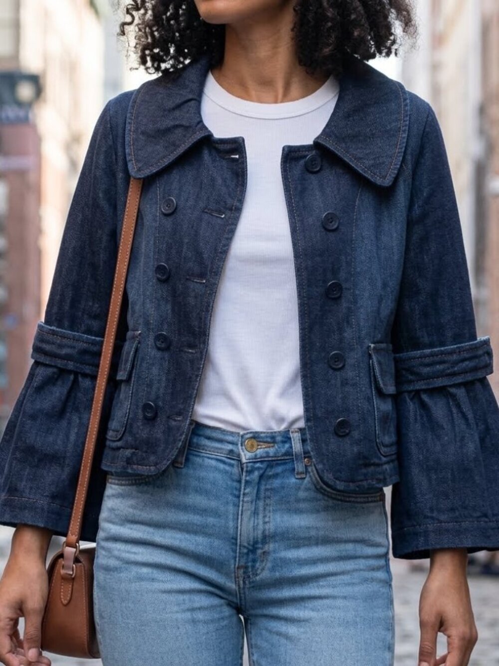 Vintage Candie's Denim Jacket: Bell Sleeve, Peter Pan Collar, Cropped Sz L